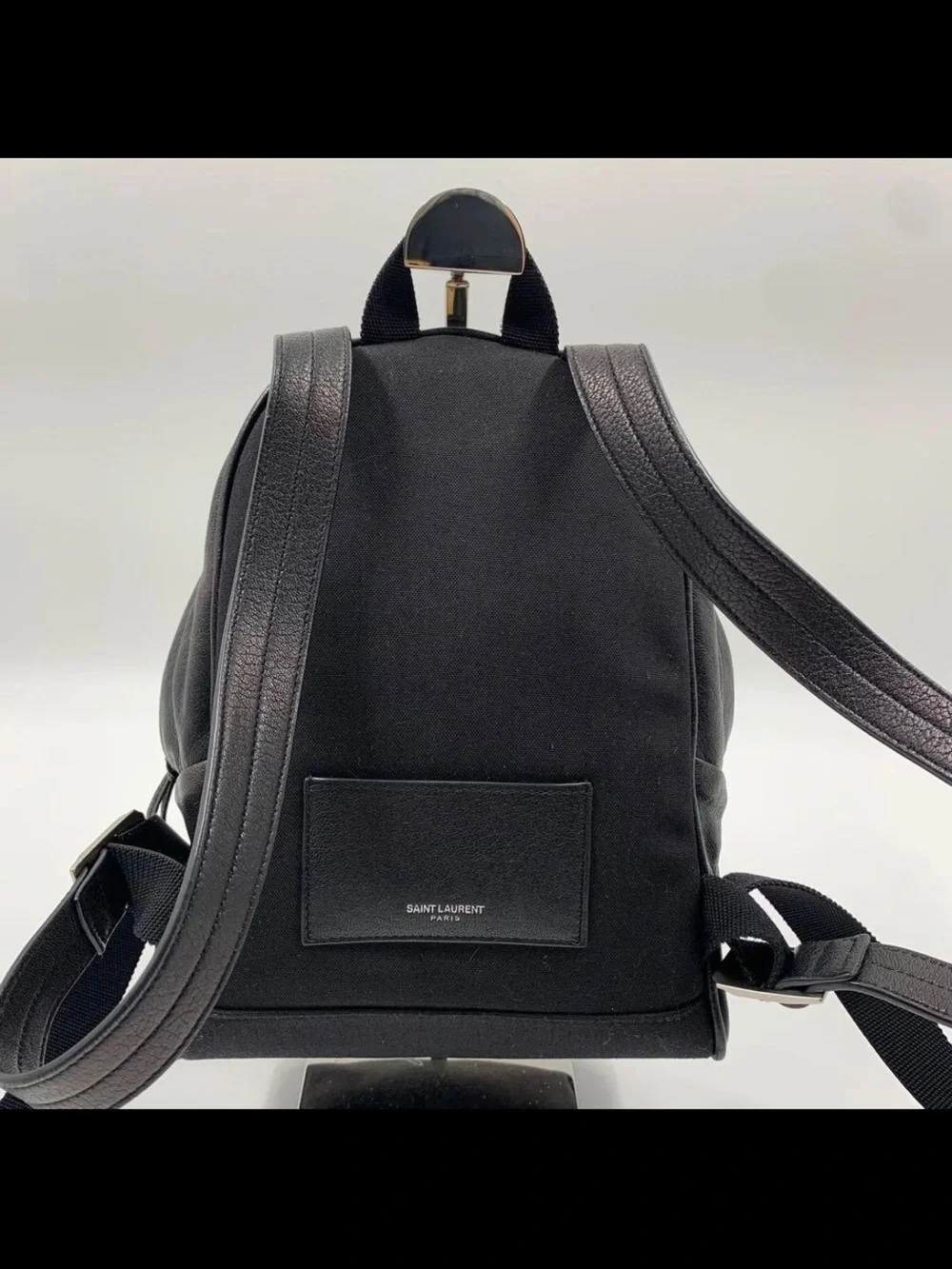 Saint Laurent Black Leather Backpack with Front Logo Pocket